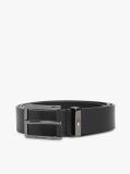 Black Debossed Logo Square Buckle Leather Belt  Men