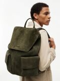 Green Soft Suede Logo Flap Backpack  Men