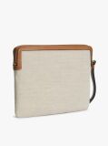 Brown Logo Leather Trim Canvas Pouch  Women
