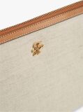 Brown Logo Leather Trim Canvas Pouch  Women