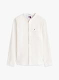 White Regular Fit Band Collar Linen Blend Shirt  Men