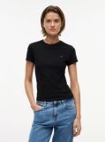 Black Crew Neck Flag Embroidered T-Shirt  Women