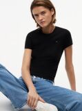 Black Crew Neck Flag Embroidered T-Shirt  Women