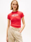 Κόκκινο T-Shirt Ribbed Σε Στενή Γραμμή Με Σημαία  Γυναίκες