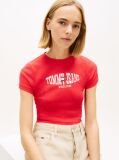 Κόκκινο T-Shirt Ribbed Σε Στενή Γραμμή Με Σημαία  Γυναίκες