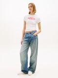 White Wavy Flag Ribbed Slim T-Shirt  Women