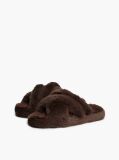 Brown Faux Fur Crossover Strap Slippers  Women