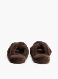 Brown Faux Fur Crossover Strap Slippers  Women