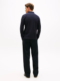 Blue Herringbone Jacquard Long Sleeve Polo Shirt  Men