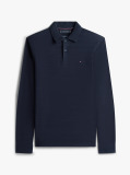 Blue Herringbone Jacquard Long Sleeve Polo Shirt  Men