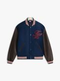 Blue Contrast Sleeve Leather Varsity Jacket  Men