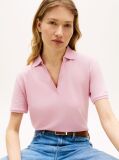Pink Relaxed Fit Open Placket Pique Polo Shirt  Women