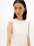 Beige Gold-Tone Button Sleeveless Midi Dress  Women