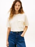 Μπεζ Άνετο T-Shirt Με Χρυσό Κουμπί Στην Τσέπη  Γυναίκες
