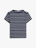 Multi Slim T-Shirt Με Χρυσά Κουμπιά Και Boat Λαιμόκοψη  Γυναίκες