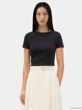 Black Gold-Tone Button Slim Boat Neck T-Shirt  Women