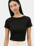 Black Gold-Tone Button Slim Boat Neck T-Shirt  Women