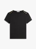 Black Gold-Tone Button Slim Boat Neck T-Shirt  Women