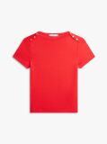 Κόκκινο Slim T-Shirt Με Χρυσά Κουμπιά Και Boat Λαιμόκοψη  Γυναίκες
