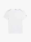 Άσπρο Slim T-Shirt Με Χρυσά Κουμπιά Και Boat Λαιμόκοψη  Γυναίκες