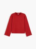 Κόκκινο Άνετο Μακρυμάνικο T-Shirt Με Interlock Πλέξη  Γυναίκες