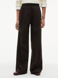Brown Pleated Twill Wide Leg Trousers  Women