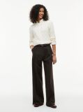 Brown Pleated Twill Wide Leg Trousers  Women