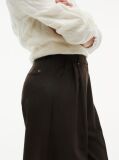 Brown Pleated Twill Wide Leg Trousers  Women