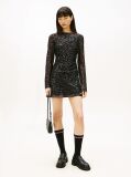 Black Metallic Low Back Long Sleeve Mini Dress  Women