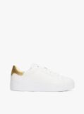 White Leather Metallic Platform Court Trainers  Women