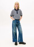 Blue Logo Embroidery Vintage Wash Faded Jeans  Girls