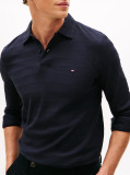 Blue Herringbone Jacquard Long Sleeve Polo Shirt  Men