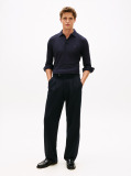 Blue Herringbone Jacquard Long Sleeve Polo Shirt  Men