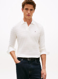 Beige Herringbone Jacquard Long Sleeve Polo Shirt  Men