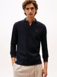 Blue Jacquard Long Sleeve Polo Shirt  Men