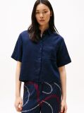 Blue Relaxed Fit Short Sleeve Linen Shirt  Women