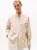 Beige Collarless Poplin Shirt  Women