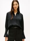 Black Relaxed Ruffle Cuff Sateen Shirt  Women