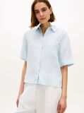 Blue Relaxed Fit Pure Linen Short Sleeve Shirt  Women