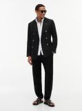 Μαύρο Smart Casual Λινό Blazer Σε Κανονική Γραμμή  Άνδρες