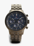 Blue Blue Dial Grey Chain-Link Chronograph Watch  Men