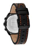 Black Black Perforated Leather Contrast Bezel Watch  Men
