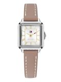 White Rectangular Dial Leather Strap Silver-Plated Watch  Women