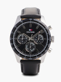 Black Black Leather Strap Chronograph Watch  Men