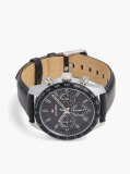 Black Black Leather Strap Chronograph Watch  Men