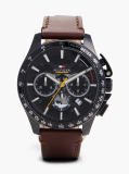 Black Black Dial Brown Leather Strap Watch  Men