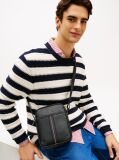 Black Pebble Grain Crossbody Reporter Bag  Men