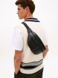 Black Pebble Grain Metal Logo Bum Bag  Men