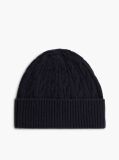 Blue Lambswool Blend Cable Knit Flag Beanie  Men