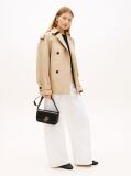 Black Leather Flap Logo Plaque Crossbody Bag  Women